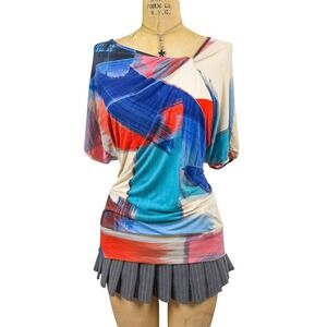 Weston Wear Y2K Abstract Top Color Block Banded Hem Dolman Sleeve Boho Size M